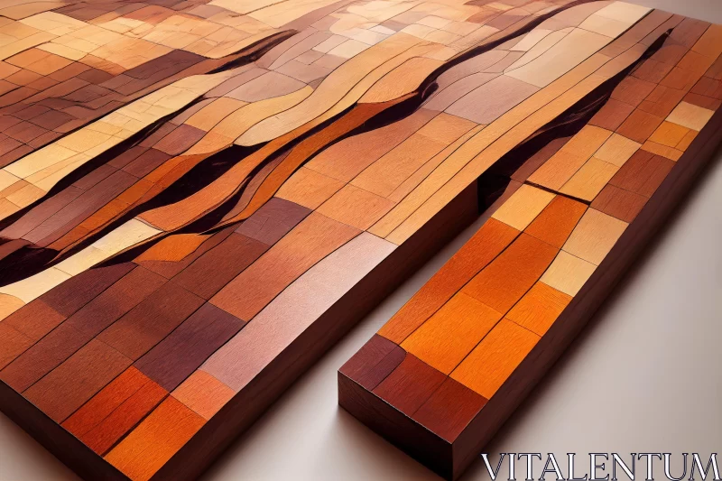 Abstract Wood Veneer Artwork: Mosaic Forms and Warm Palettes AI Image