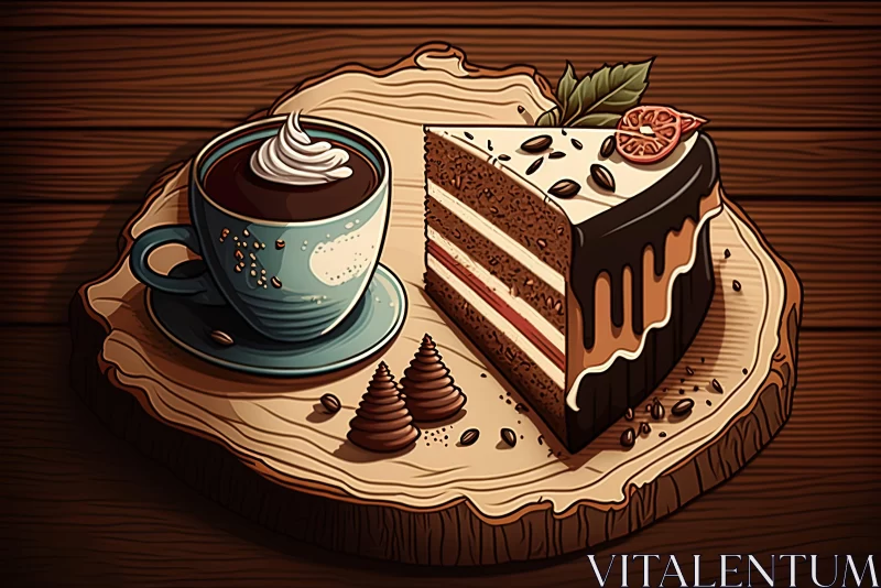 Fantasy Style Illustration of Coffee and Cake AI Image