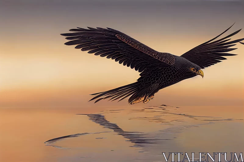 Majestic Eagle in Flight at Sunset - Panoramic Painting AI Image