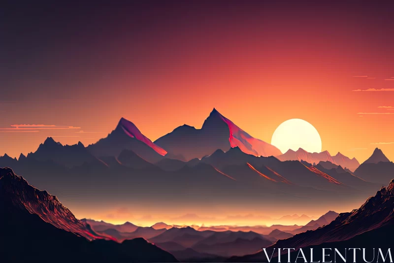 Sunset Mountain Landscape: A Colorful Matte Drawing AI Image