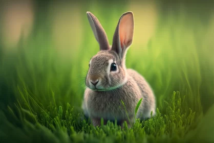 Adorable Bunny in Green Field - A Picture of Tranquility