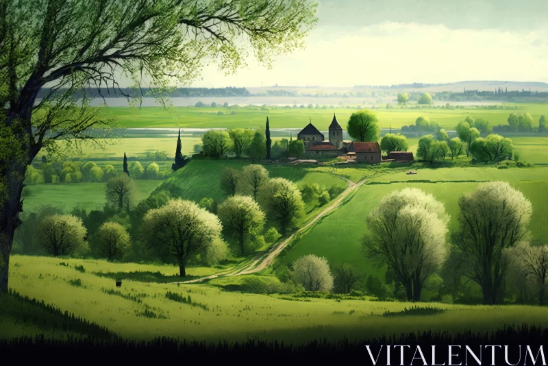 Charming and Detailed French Countryside Landscape AI Image