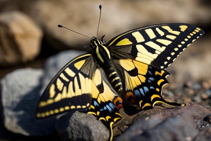 Colorful Butterfly on Rocks: An Artistic Perspective AI Image