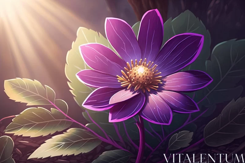 Enchanting Illustration of a Purple Flower in Sunlight AI Image