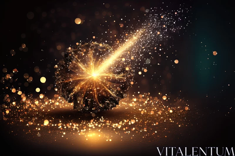 Golden Fireball Explosion - Dreamlike Illustration AI Image