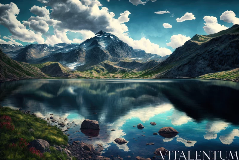Realistic and Detailed Mountain Landscape Art AI Image