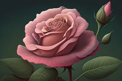 Romanticized Realism of a Blooming Pink Rose - Digital Art