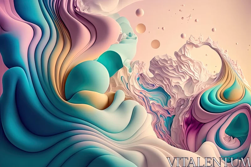 3D Art Illustration - Abstract Fluid Photography in Rococo Pastels AI Image