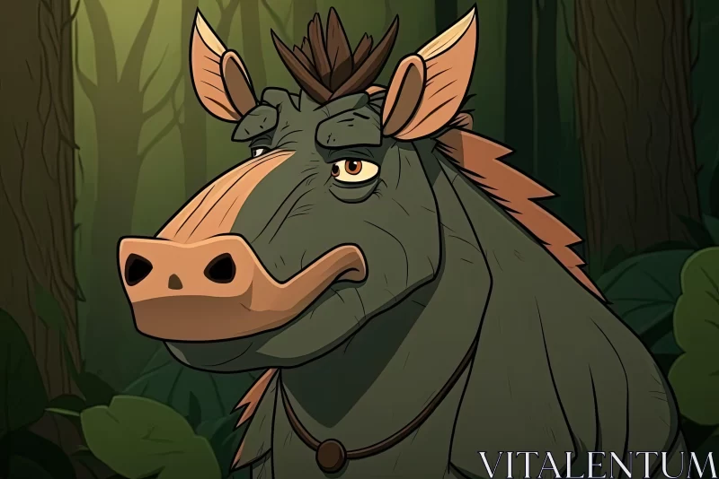 Cartoon Wilde Horse in a Forest: A 2D Game Art Illustration AI Image