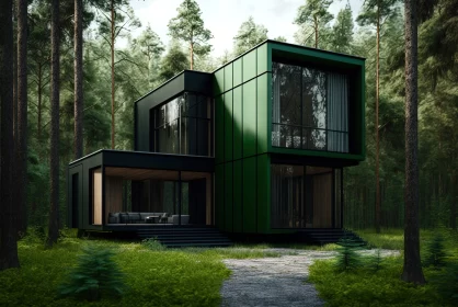 Luxurious Green Home Amidst a Forest - A Study in Architectural Design AI Image
