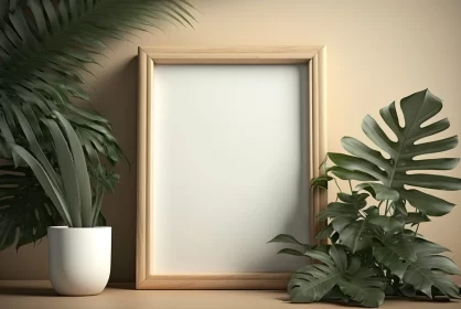 Nature Wonders: Photorealistic Still Life with Wooden Frame and Foliage