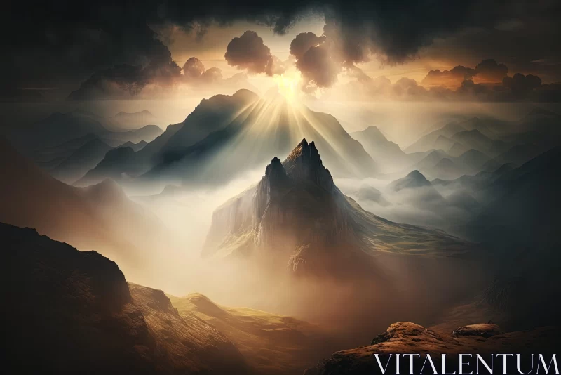 Sunlit Mountain Ridge: A Fantasy Landscape AI Image