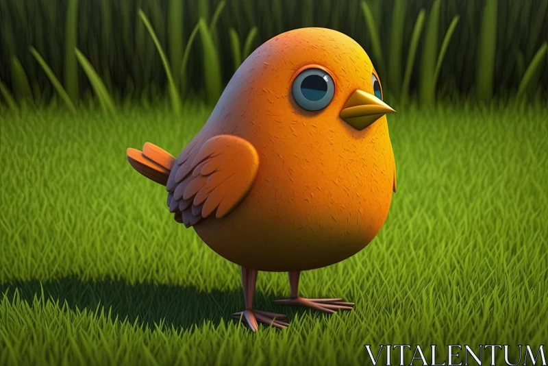 3D Rendered Cute Cartoonish Orange Bird in Nature AI Image