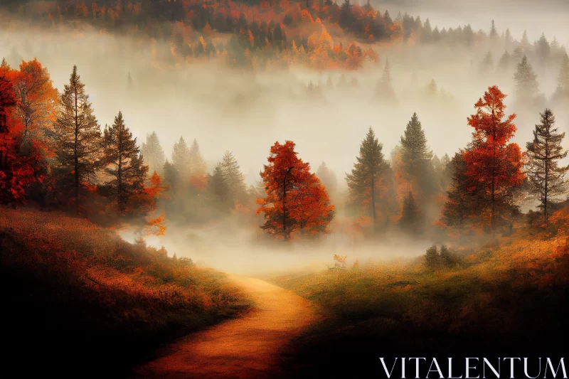 Autumn Forest Landscape in Fog - Ethereal Beauty AI Image
