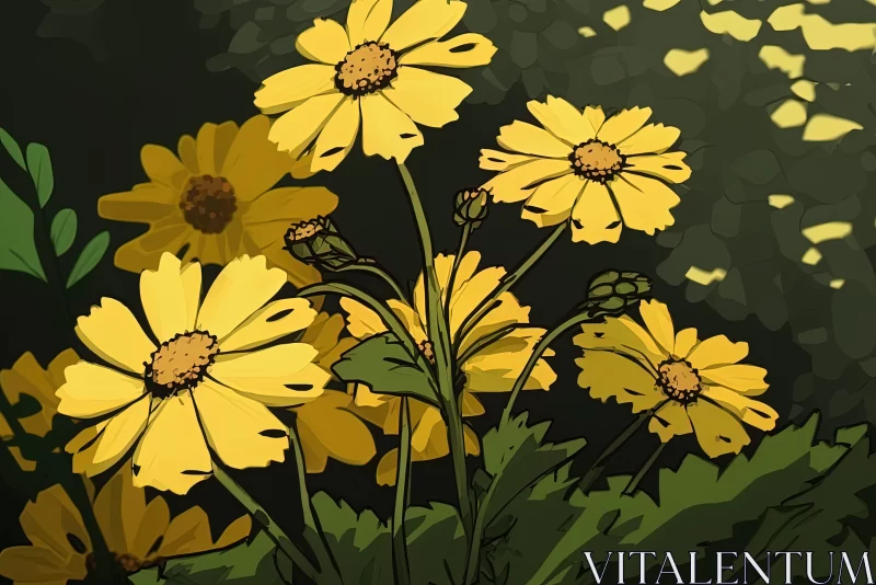 Chiaroscuro Style Yellow Flowers Illustration AI Image
