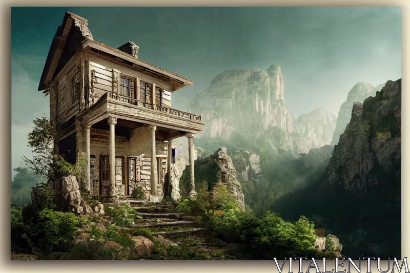 Classicist Mountain House in a Romantic Landscape AI Image