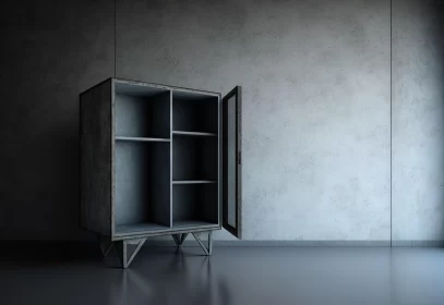 Edgy Urban Gothic Cabinet in Concrete Room AI Image