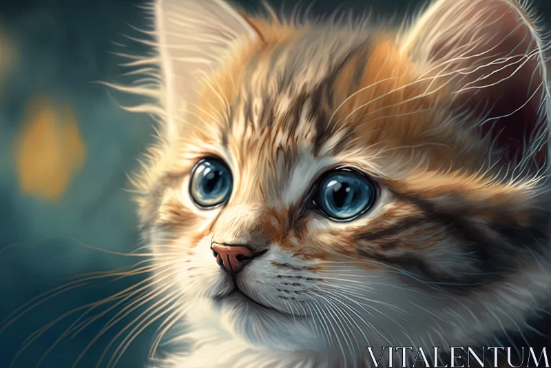 Innocent Curiosity: Detailed Illustration of a Kitten with Blue Eyes AI Image