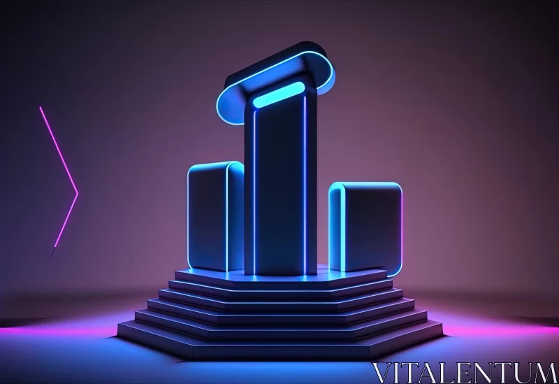AI ART Neon Illuminated Abstract Podium with Futuristic Elements