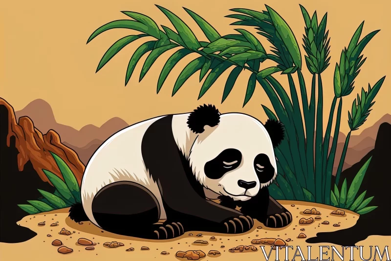 AI ART Pensive Panda Cartoon Illustration in Exotic Landscape