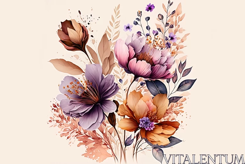 Watercolor Floral Illustration: A Blend of Realism and Fantasy AI Image