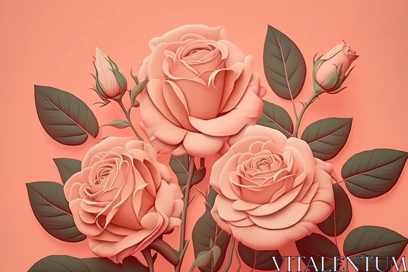 3D Illustration of Pink Roses on a Pink Background AI Image