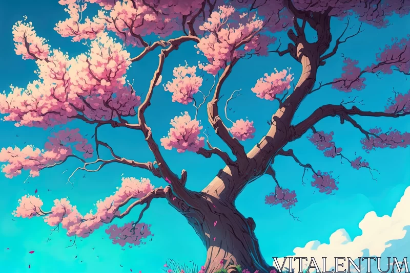 AI ART Anime Art: Cherry Blossom Scene in Saturated Palette