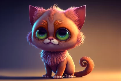 Charming Cartoon Kitten with Detailed Realistic Renderings AI Image