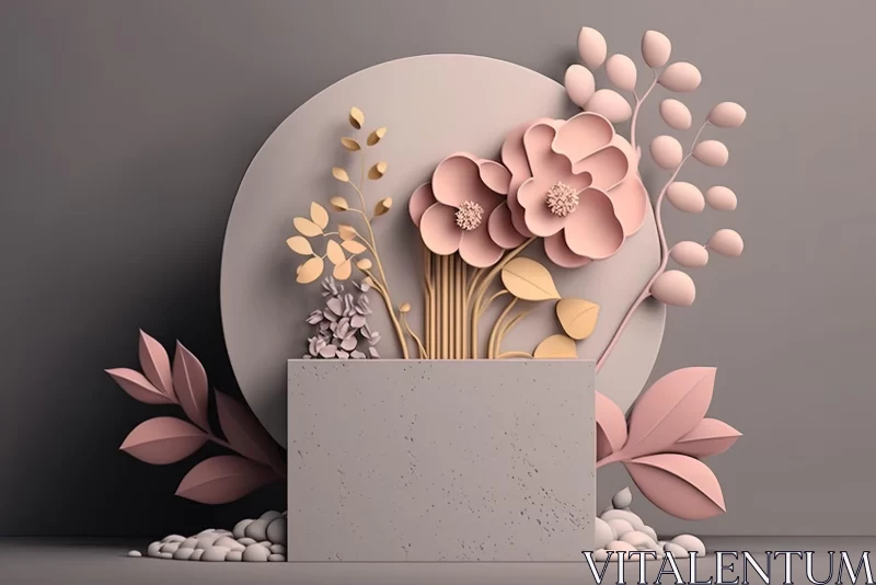 3D Render of Floral Arrangement with Paper Sculptures in Light Pink AI Image