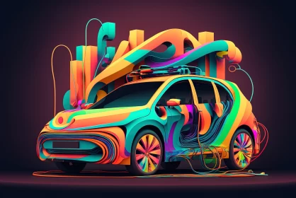 Colorful Abstract Futuristic Car - An Art Nouveau Inspired Illustration