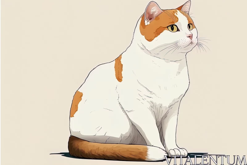 Minimalistic and Heavily Inked Orange and White Cat Illustration AI Image