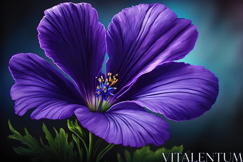 Purple Flower on Black Background: A Richly Detailed Illustration AI Image