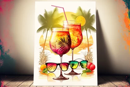 Sun-soaked Tropical Cocktail Poster Art AI Image
