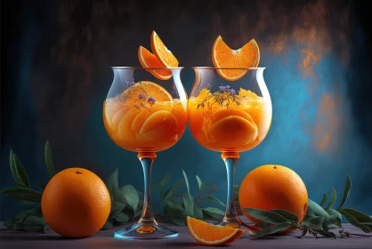 Surreal Photorealistic Composition of Glasses with Oranges AI Image