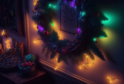 Christmas Wreath Decorated in a Lush and Moody Room