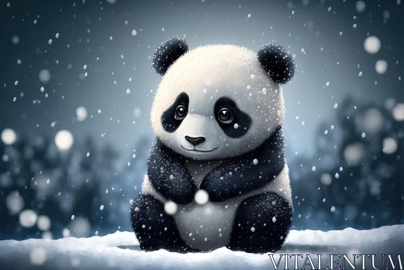 Monochromatic Illustration of a Panda Bear in Snow AI Image