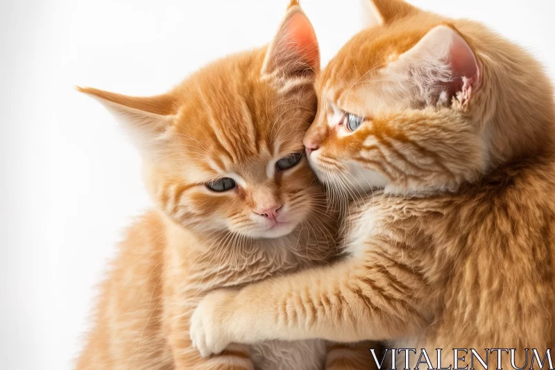 Two Orange Kittens Hugging on a White Background AI Image