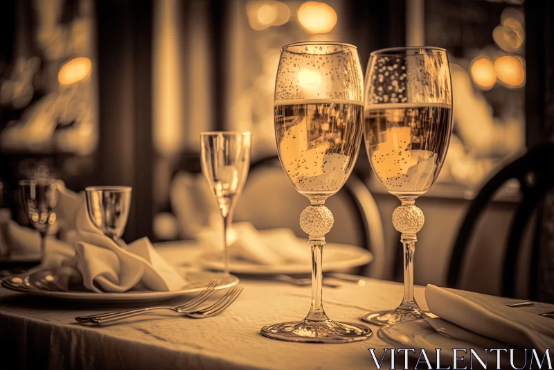 Elegant Champagne Glasses on a Romantic Table Setting AI Image