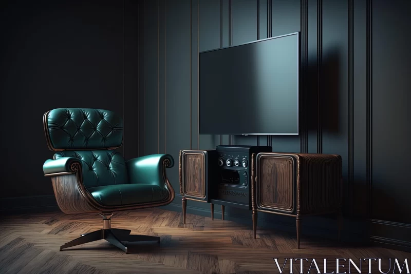 Modern Living Room with Green Leather Chair and TV AI Image