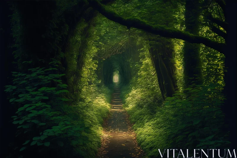 Mysterious Path through the Lush Green Forest AI Image