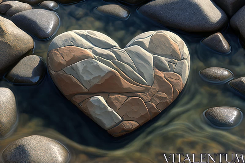 Romantic Rock Heart in Stream: An Optical Illusion in Nature AI Image