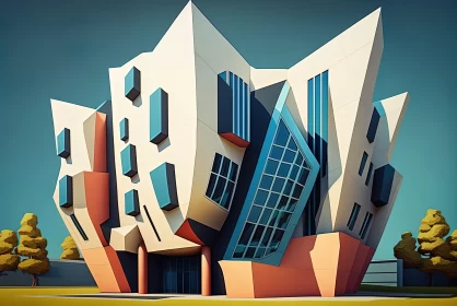 Abstract 3D Building Design in Light Maroon and Azure AI Image