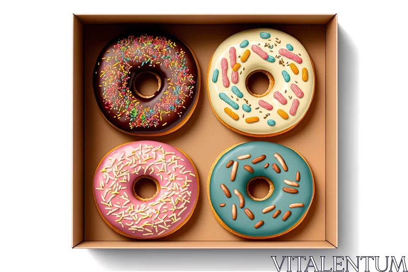 Artistic Illustration of Four Colorful Donuts in a Box AI Image