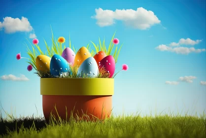 Colorful Easter Eggs in Nature - Detailed Illustration