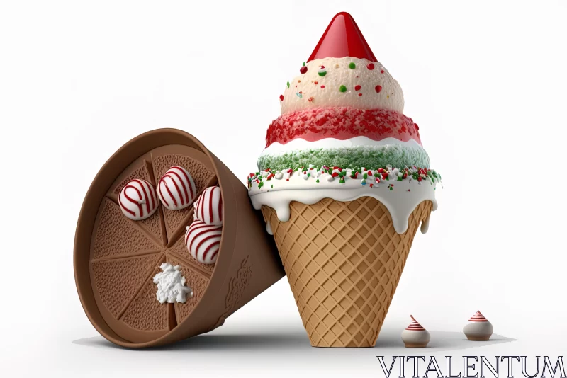 Festive Ice Cream Cone with Candy Canes - A Celebration of Christmas AI Image