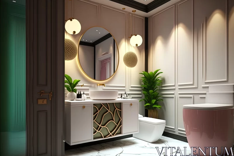 Luxurious Gold Bathroom with Modern Amenities and Asian-Inspired Style AI Image