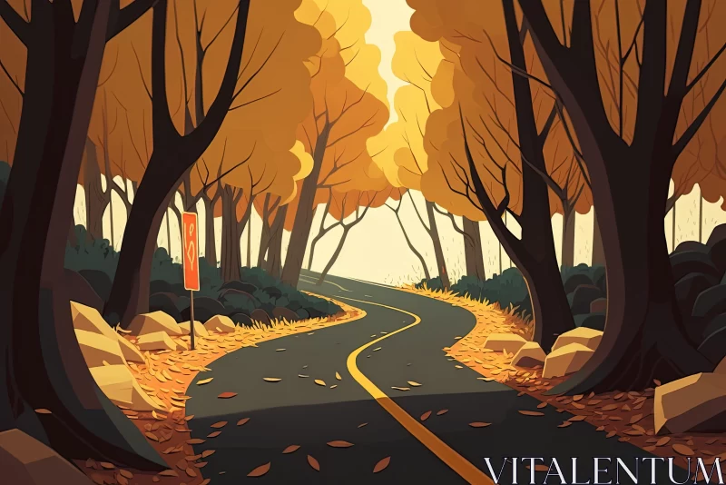 Autumn Forest Road - Colorful Cartoon Style Illustration AI Image