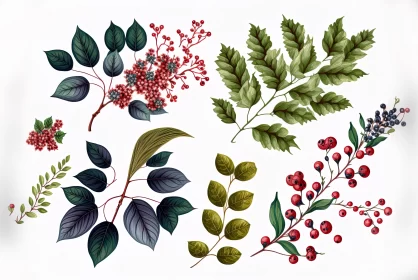 Exquisite Collection of Vintage Christmas Leaves and Berries AI Image