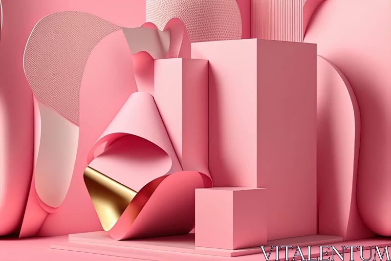 AI ART Pink and Gold Abstract 3D Illustration in Studio