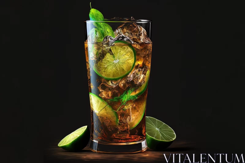 Realistic Depiction of Iced Tea with Lime in Softbox Lighting AI Image